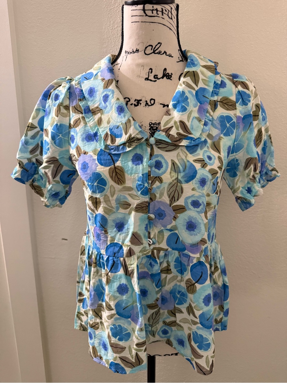 Light Blue Floral Button-Front Peplum Blouse - Women